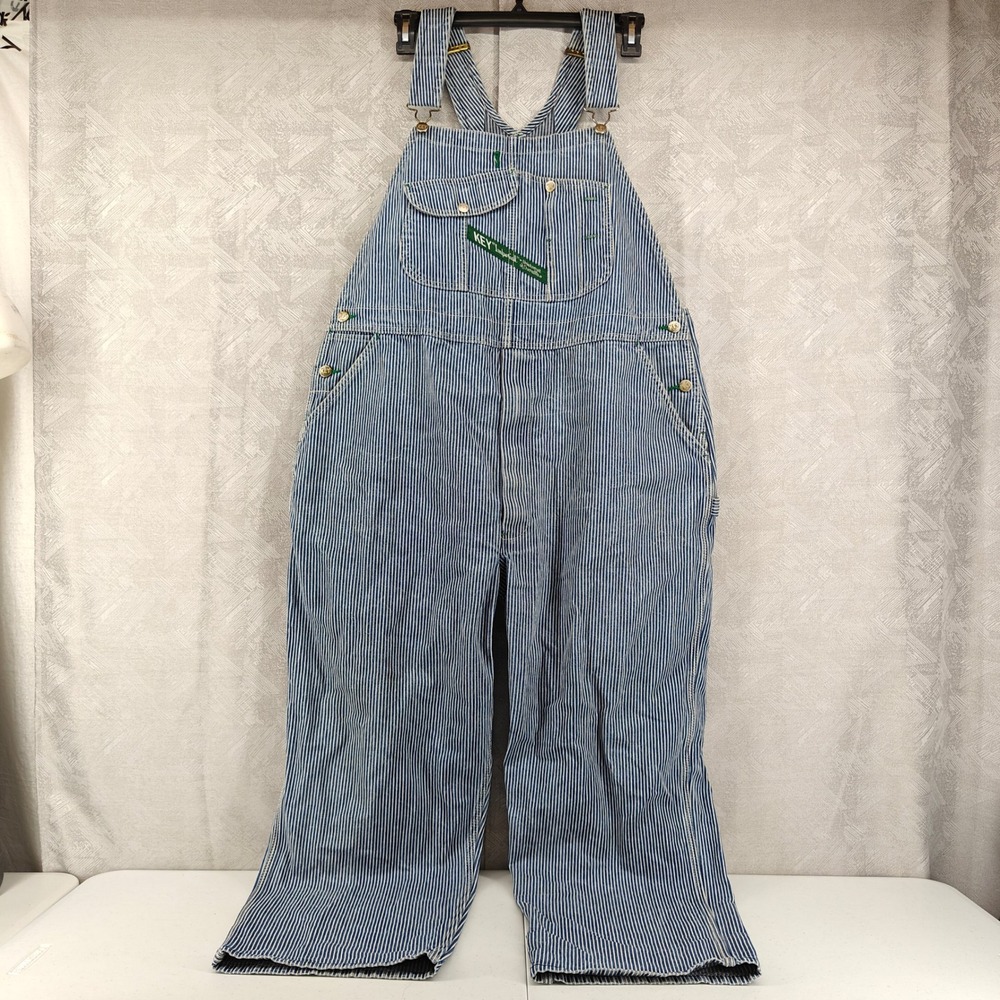 Vintage Key Imperial Mens Hickory Stripe Bib Overalls Blue White Workwear 40x27